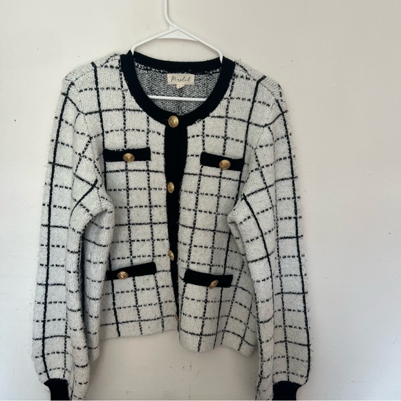 Mailed Chic White and Black Grid Cardigan  size large - Picture 1 of 4